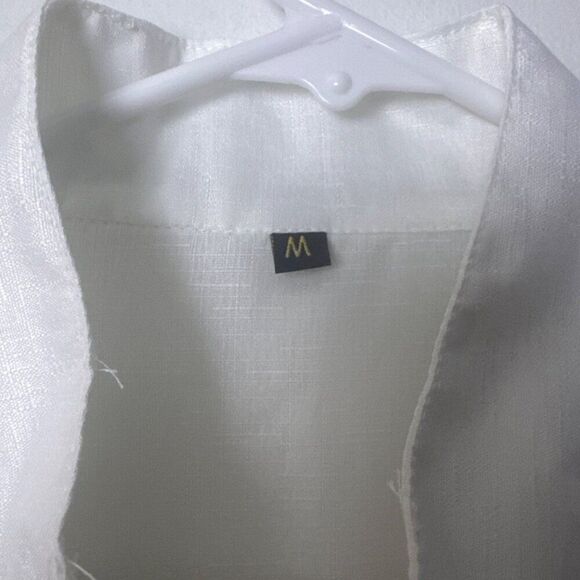 White Button-Up Shirt With Palm Tree Embroidery - Picture 2 of 3